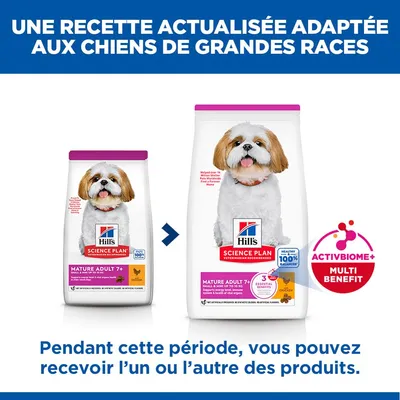 Hill's Science Plan Mature Adulte 7+ Small & Mini au poulet, deux emballages différents, remarque : pendant la période de transition, l’un ou l’autre peut être livré.