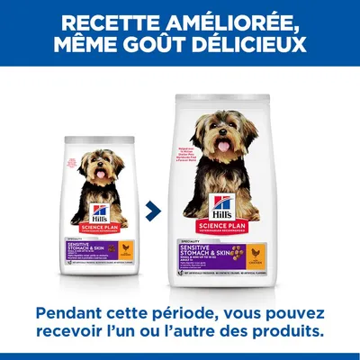 Hill's Science Plan Sensitive Stomach & Skin nourriture pour chien, changement d'emballage : pendant la période de transition, vous pouvez recevoir l'un des deux emballages.