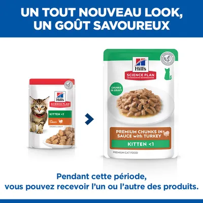 Hill's Science Plan nourriture pour chaton Kitten <1 à la dinde : ancien et nouveau design d'emballage. Pendant la période de transition, l'un des deux emballages peut être livré. Hill's Science Plan nourriture pour chaton Kitten <1 à la dinde : ancien et nouveau design d'emballage. Pendant la période de transition, l'un des deux emballages peut être livré.