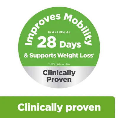 Improves mobility in just 28 days and supports weight loss. Clinically proven. Hill’s data available. Improves mobility in just 28 days and supports weight loss. Clinically proven. Hill’s data available.