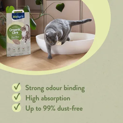 Biokat's Organic Care növényi rostok macskaalom, 3,2 kg. Tulajdonságok: erős szagmegkötés, magas nedvszívó képesség, akár 99%-ban pormentes. A macska elhagyja a macskaalmot.