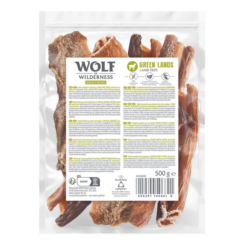 Wolf of Wilderness Wolf Of Wilderness Chews Green Lands Lamb Tripe Adult Treat Dog Food pet food packaging