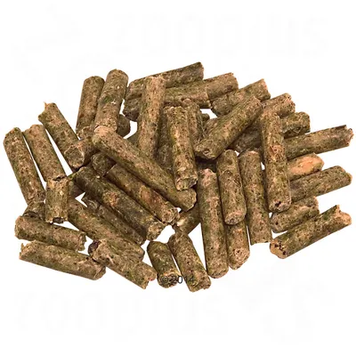 Granule cilindrice compacte de culoare maro-verzuie, prezentate în vrac, fără ambalaj sau etichetă vizibilă. Nu se observă alte detalii distinctive sau text.