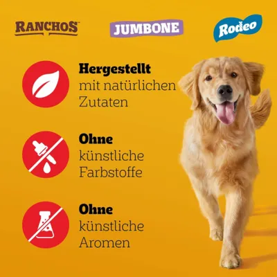 Ranchos, Jumbone, Rodeo. Hergestellt mit natürlichen Zutaten, ohne künstliche Farbstoffe, ohne künstliche Aromen. Ranchos, Jumbone, Rodeo. Hergestellt mit natürlichen Zutaten, ohne künstliche Farbstoffe, ohne künstliche Aromen.