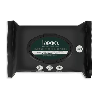 kooa Hygienic Bamboo Care Wipes, Kamillenextrakt, Aloe Vera, Rosmarinextrakt, Baby Powder Duft, vegan, ohne Tierversuche, natürliche Zutaten, Packung mit 50 Tüchern.