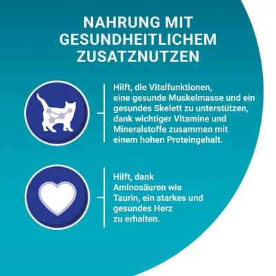 Texte en allemand : Nahrung mit gesundheitlichem Zusatznutzen. Hilft, die Vitalfunktionen, eine gesunde Muskelmasse und ein gesundes Skelett zu unterstützen...