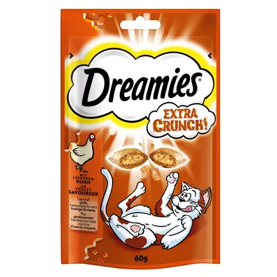 Dreamies Extra Crunch mit leckerem Huhn, knusprige Katzensnacks für extra knackige Momente. Packungsgröße: 60g.