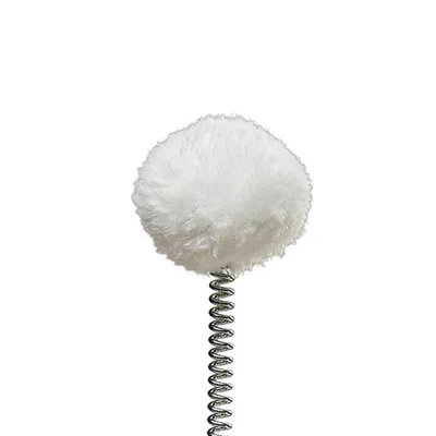 Weisser Plüschball auf einer Metallspirale, geeignet als Spielzeug oder Zubehör.