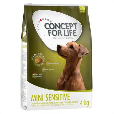 Concept for Life Mini Sensitive, Hundefutter für Hunde ab 10 Monaten mit empfindlicher Verdauung, Gewicht ≤10kg, 4kg Packung. Special Formula X: Single animal protein, optimale Verdauung.