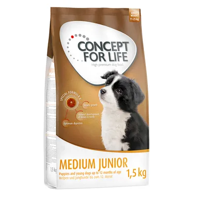 Concept for Life Medium Junior, 1,5 кг. Для щенков и молодых собак до 12 месяцев. Special Formula X: равномерный рост, оптимальное развитие костей и зубов, оптимальное пищеварение.