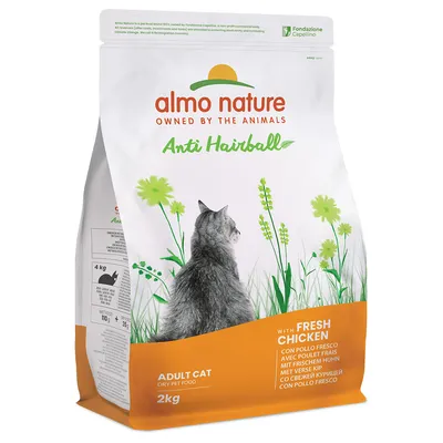 almo nature Anti Hairball dry food for adult cats, with fresh chicken, 2kg pack.