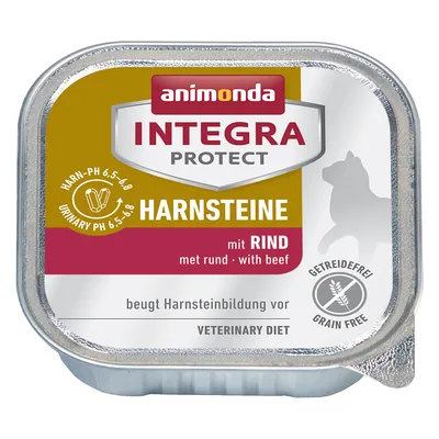 Animonda Integra Protect Harnsteine mit Rind, urinary pH 6,5–6,8, grain free, veterinary diet. Teksti saksaksi ja englanniksi pakkauksessa.