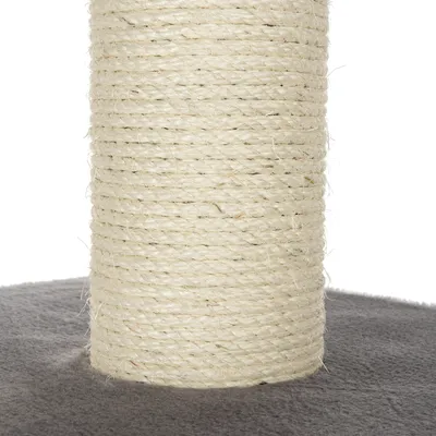 Kratzbaum-Säule aus hellem Sisal auf grauer Stoffbasis, geeignet für Krallenpflege.