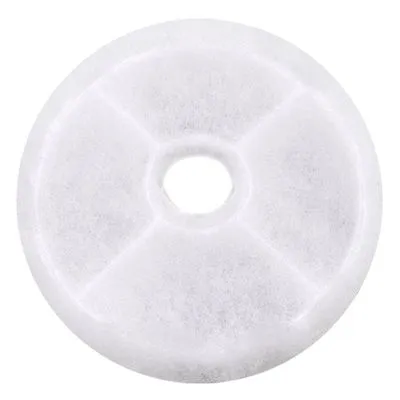 Bílý kulatý filtrační kotouč s otvorem uprostřed, materiál vypadá jako textil nebo vlákno. Žádné viditelné značky ani text.