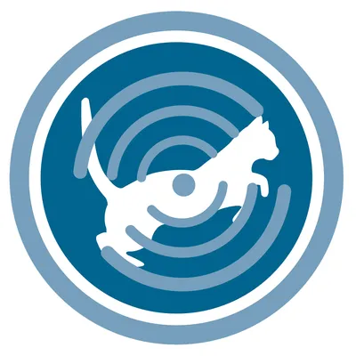 Symbool van een kat met concentrische cirkels, mogelijk aanduiding van bewegingsactiviteit of technologie.