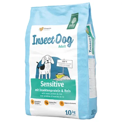 Insect Dog Adult Sensitive, 10 kg. Z insektovimi beljakovinami in rižem, brez glutena, Immune Plus, izdelano v Nemčiji, podnebno pozitivna proizvodnja.