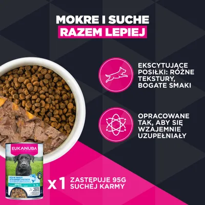 Eukanuba Adult mokra karma z batatami. 1 puszka zastępuje 95 g suchej karmy. Różne tekstury i smaki, opracowane w celu wzajemnej suplementacji. Eukanuba Adult mokra karma z batatami. 1 puszka zastępuje 95 g suchej karmy. Różne tekstury i smaki, opracowane w celu wzajemnej suplementacji.