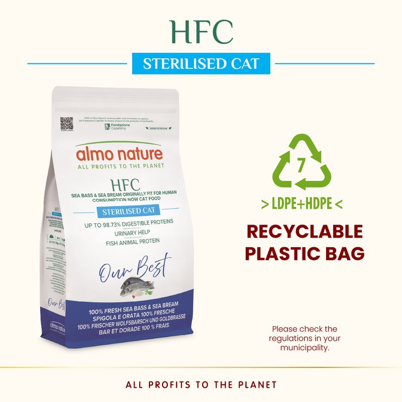Almo Nature HFC Longevity Sterilized farkassügér & aranydurbincs