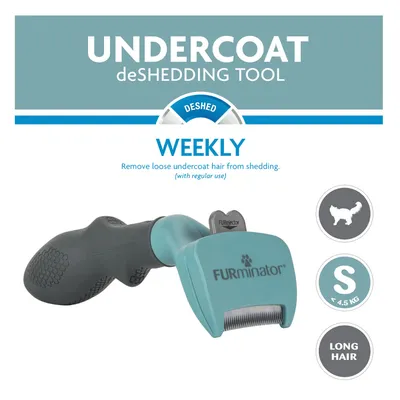 FURminator Undercoat deShedding Tool для кошек с длинной шерстью, подходит для <4,5 кг. Еженедельно удаляет рыхлый подшерсток при регулярном использовании.