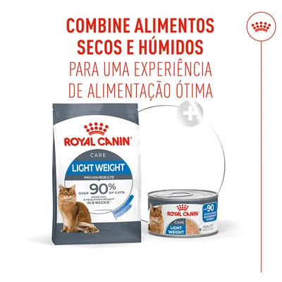 Royal Canin Care Light Weight ração seca e húmida. Combine ração seca e húmida para uma experiência de alimentação ideal. Mais de 90% dos gatos alcançaram um peso saudável.