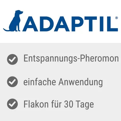 ADAPTIL. Entspannungs-Pheromon, einfache Anwendung, Flakon für 30 Tage. Tekst in het Duits.