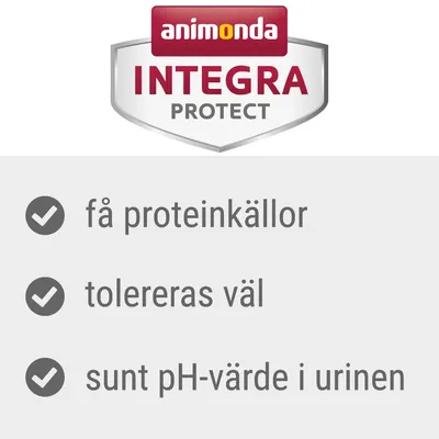 animonda INTEGRA PROTECT. få proteinkällor, tolereras väl, sunt pH-värde i urinen