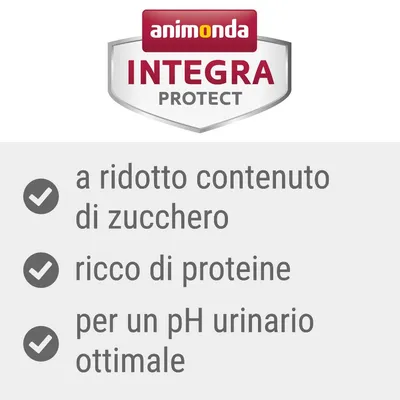 animonda INTEGRA PROTECT: a ridotto contenuto di zucchero, ricco di proteine, per un pH urinario ottimale