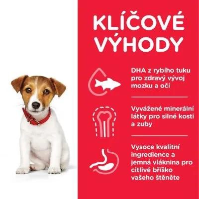 Klíčové výhody: DHA z rybího tuku pro zdravý vývoj mozku a očí, vyvážené minerální látky pro silné kosti a zuby, kvalitní ingredience a jemná vláknina pro citlivé bříško štěněte.