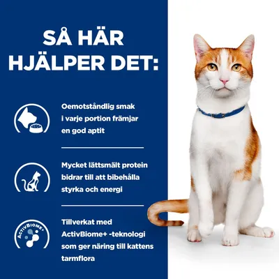 Så här hjälper det: Oemotståndlig smak i varje portion främjar en god aptit. Mycket lättsmält protein bidrar till att bibehålla styrka och energi. Tillverkat med ActivBiome+ -teknologi.