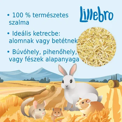 100 % természetes szalma. Ideális ketrecbe: alomnak vagy betétnek. Búvóhely, pihenőhely vagy fészek alapanyaga. Lillebro