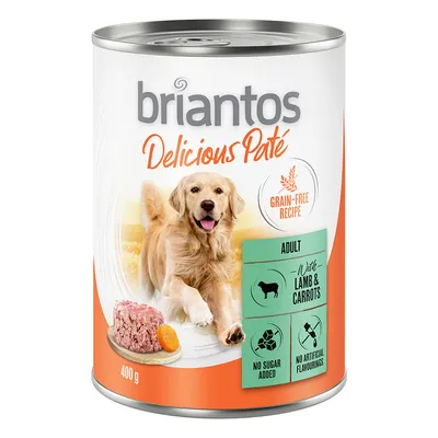 Briantos Delicious Paté, Adult, Getreidefreie Rezeptur, mit Lamm und Karotten, 400g. Ohne Zuckerzusatz, keine künstlichen Aromen.
