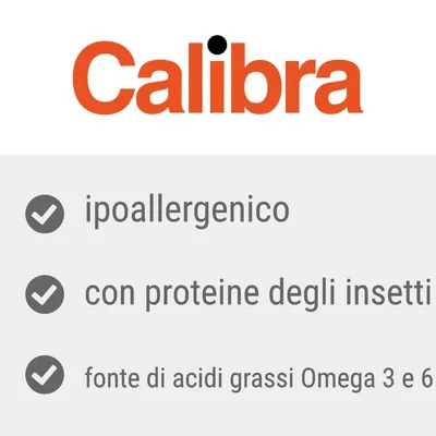 Calibra, ipoallergenico, con proteine degli insetti, fonte di acidi grassi Omega 3 e 6