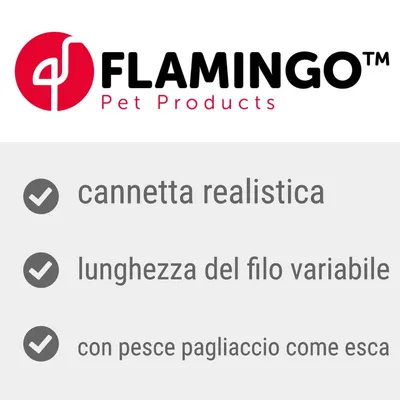 FLAMINGO Pet Products; cannetta realistica, lunghezza del filo variabile, con pesce pagliaccio come esca