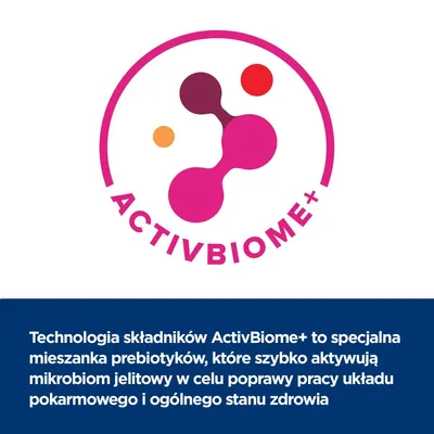 ACTIVBIOME+. Technologia składników ActivBiome+ to specjalna mieszanka prebiotyków, które szybko aktywują mikrobiom jelitowy w celu poprawy pracy układu pokarmowego i ogólnego stanu zdrowia.