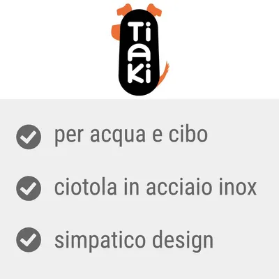 Tiaki. per acqua e cibo, ciotola in acciaio inox, simpatico design.