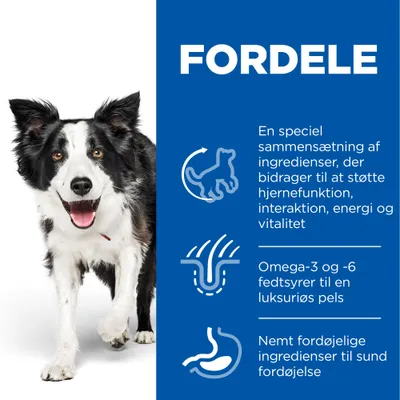 FORDELE: En speciel sammensætning af ingredienser, der bidrager til at støtte hjernefunktion, interaktion, energi og vitalitet. Omega-3 og -6 fedtsyrer. Nemt fordøjelige ingredienser.