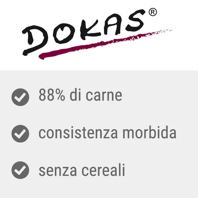 DOKAS, 88% di carne, consistenza morbida, senza cereali