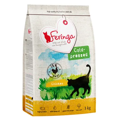 Feringa crocchette per gatti, pressate a freddo, 75% carne, gusto pollo, con olio di canapa, senza cereali, a basso contenuto di carboidrati, confezione da 3 kg.