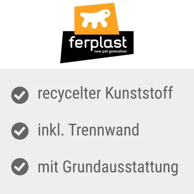Ferplast. Reciklirana plastika, uključuje pregradu, s osnovnom opremom.