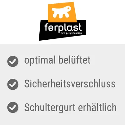 ferplast new pet generation. Eigenschaften: optimal belüftet, Sicherheitsverschluss, Schultergurt erhältlich.