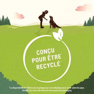 Conçu pour être recyclé. La disponibilité des filières de recyclage pour cet emballage peut varier selon les pays. Vérifiez sur www.purina.eu/packaging