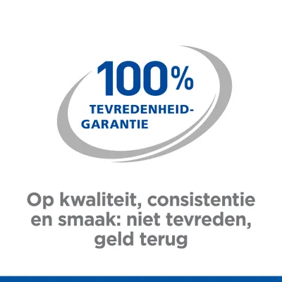 100% tevredenheidsgarantie op kwaliteit, consistentie en smaak: niet tevreden, geld terug