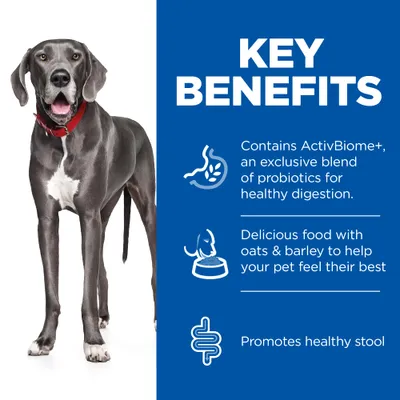 KEY BENEFITS. Contains ActivBiome+, an exclusive blend of probiotics for healthy digestion. Delicious food with oats & barley to help your pet feel their best. Promotes healthy stool.