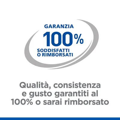 Garanzia 100% soddisfatti o rimborsati. Qualità, consistenza e gusto garantiti al 100% o sarai rimborsato.