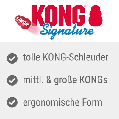 KONG Signature, texte en allemand : tolle KONG-Schleuder, mittl. & große KONGs, ergonomische Form