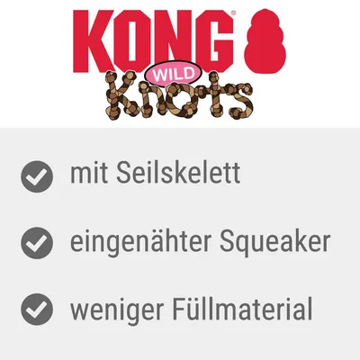 KONG Wild Knots. Mit Seilskelett, eingenähter Squeaker und weniger Füllmaterial.