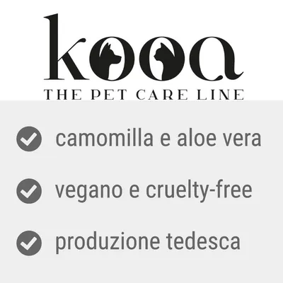 kooa THE PET CARE LINE. camomilla e aloe vera, vegano e cruelty-free, produzione tedesca