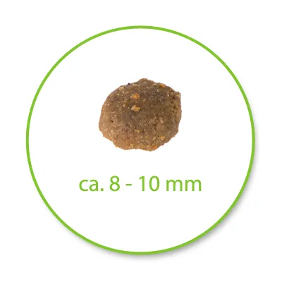 Granulka karmy, średnica ok. 8–10 mm