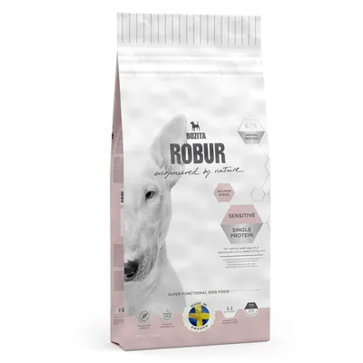 Bozita Robur Sensitive Single Protein cibo per cani con salmone e riso, 67% proteine animali, Made in Sweden, per cani adulti. Super Functional Dog Food.