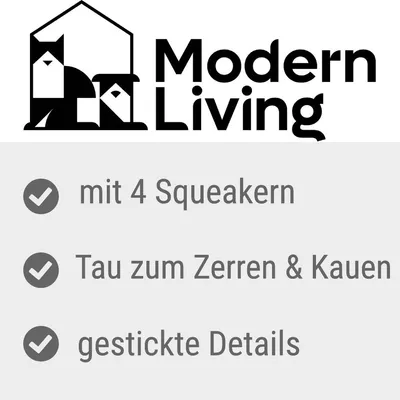 Modern Living. Med 4 pipare, rep för dragkamp och tugg, broderade detaljer.